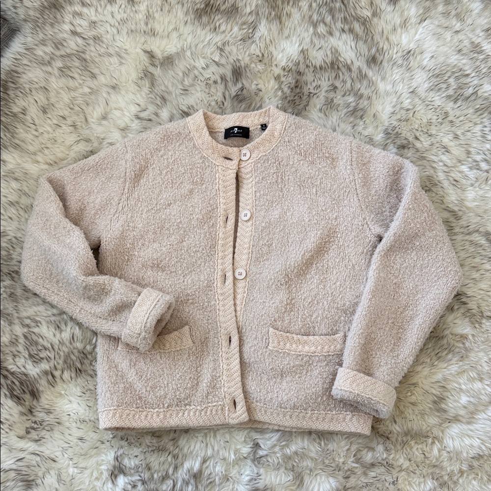 7 For All Mankind Beige Button-Up Cardigan
